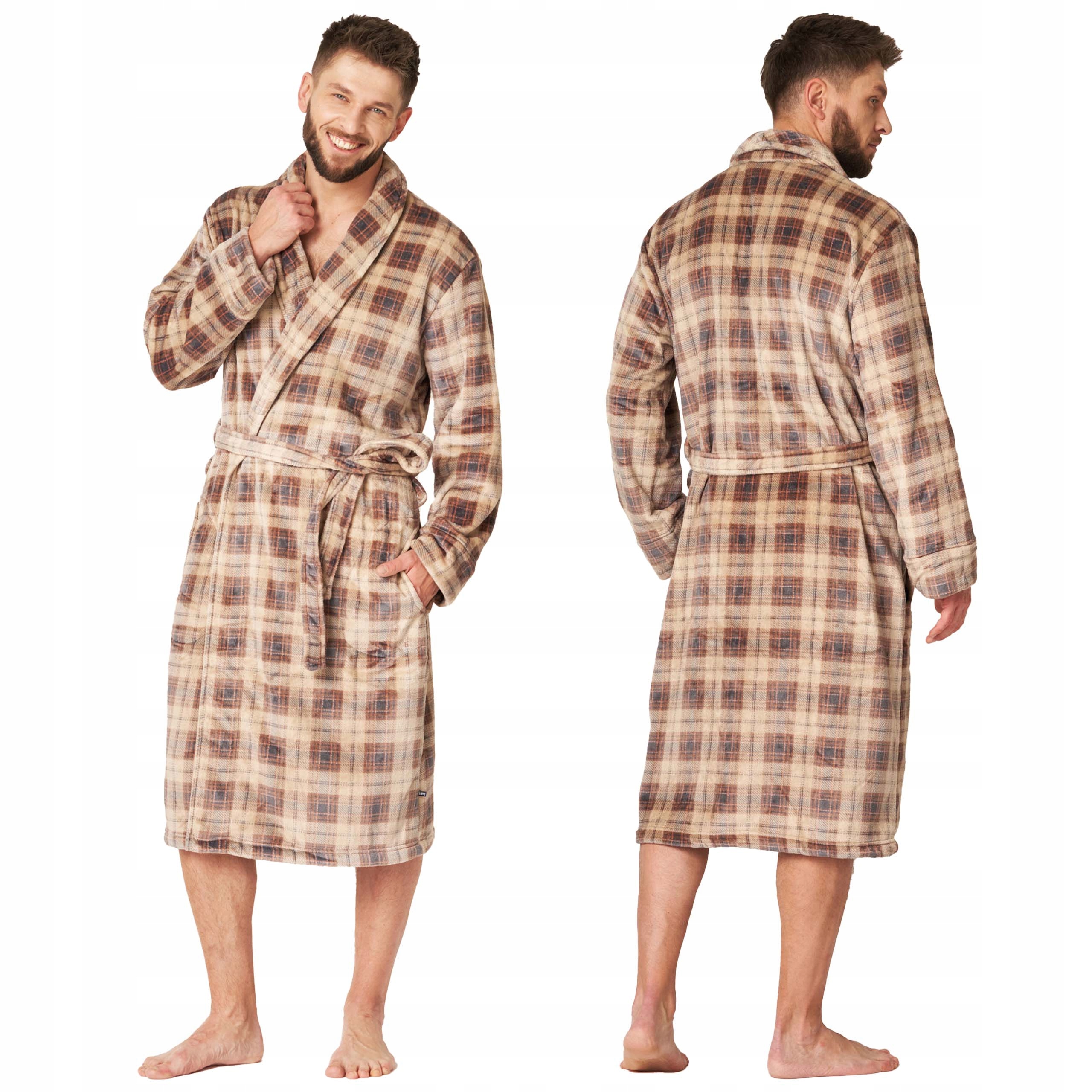 Key Pánský dlouhý župan z teplé kostkované tkaniny Mgl 402 XL/XXL
