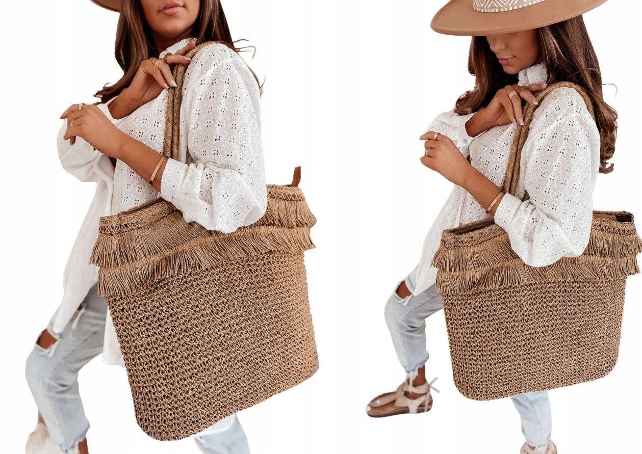 TORBA PLECIONA TOREBKA KOSZYK Z FRĘDZLAMI SHOPPER Głębokość produktu 10 cm