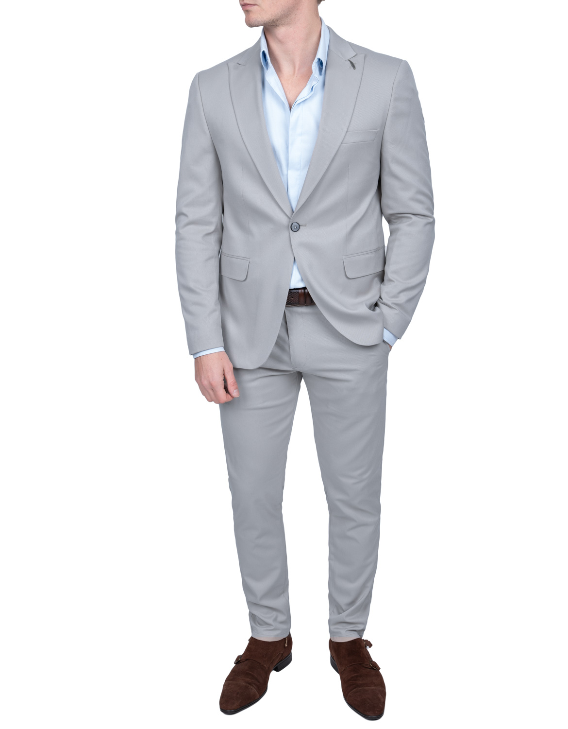 Garnitur Męski Elegancki Dopasowany Jednolity – SZARY - 56 Rozmiar 56