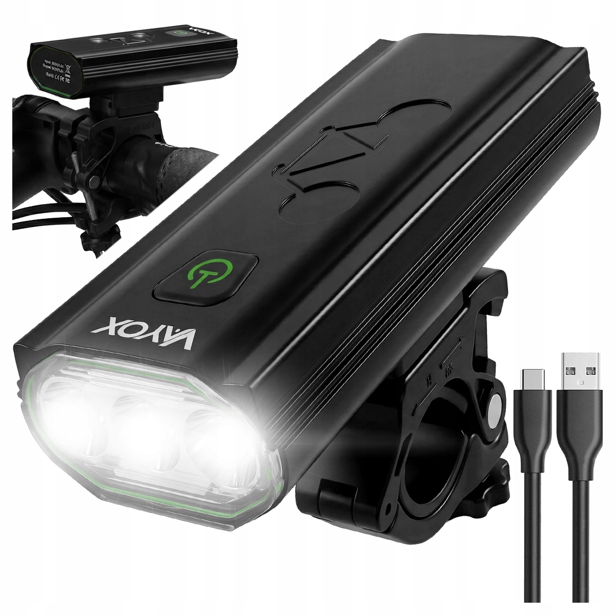 Lampka Rowerowa Przednia Led Usb Lampa Przód Akumulatorowa IPX6 980lm Vayox