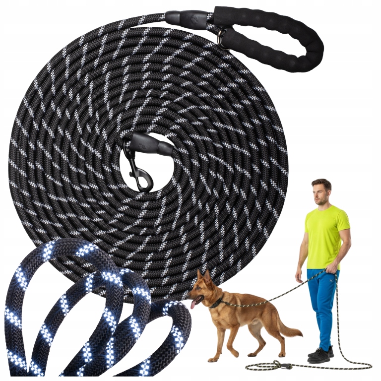 Levně Vodítko Pro Psa S Hrubým Lanem 10 M, Dlouhá, Silná, Reflexní