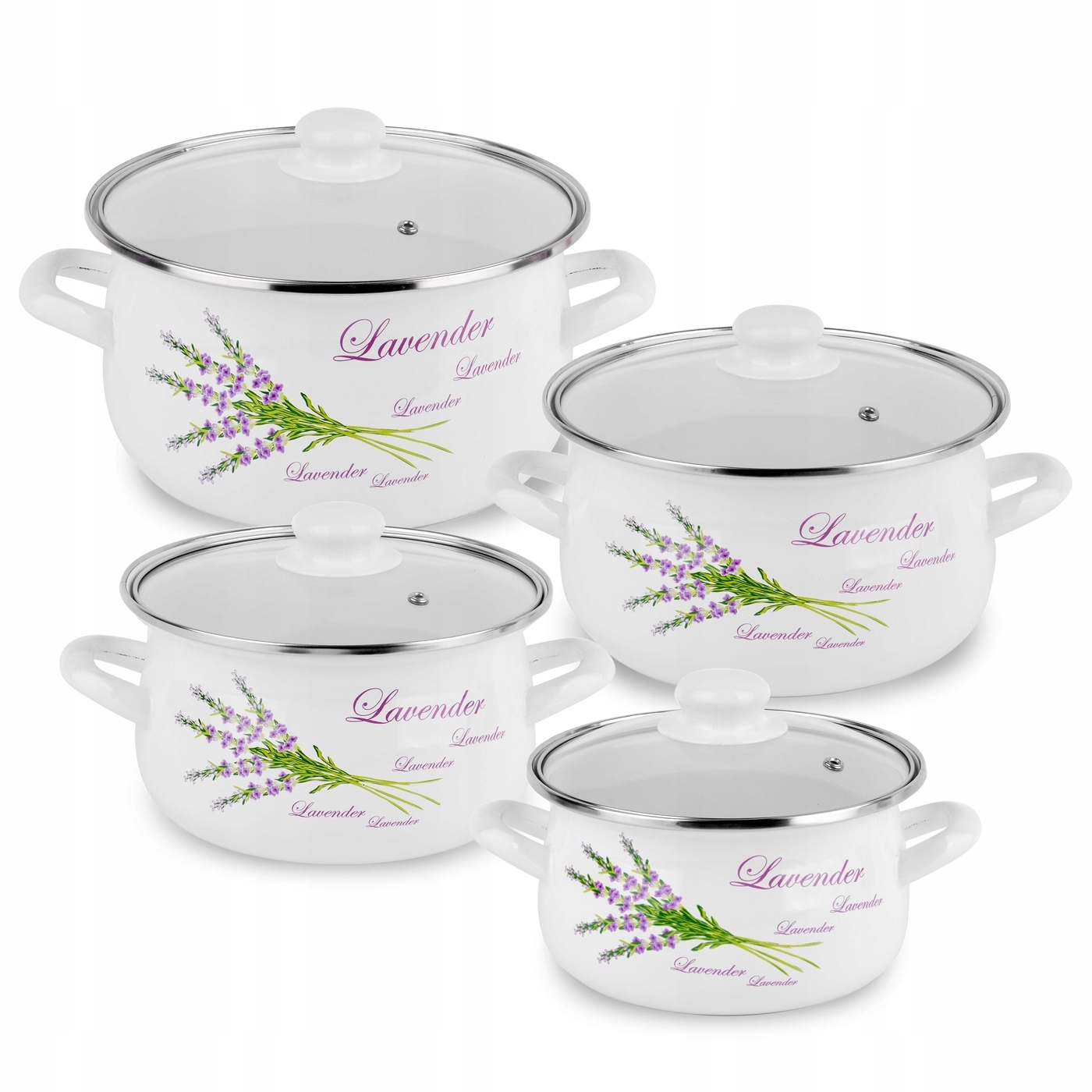 Zestaw garnków Tadar Lawenda emaliowane 8 el. Linia Lawenda