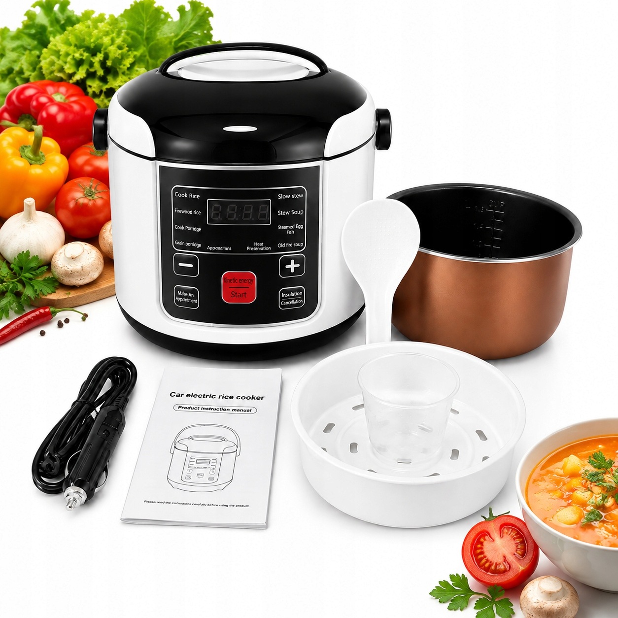 Tir autobus LCD časovač Ryownik 2L auto Multicooker turistický 12-24V
