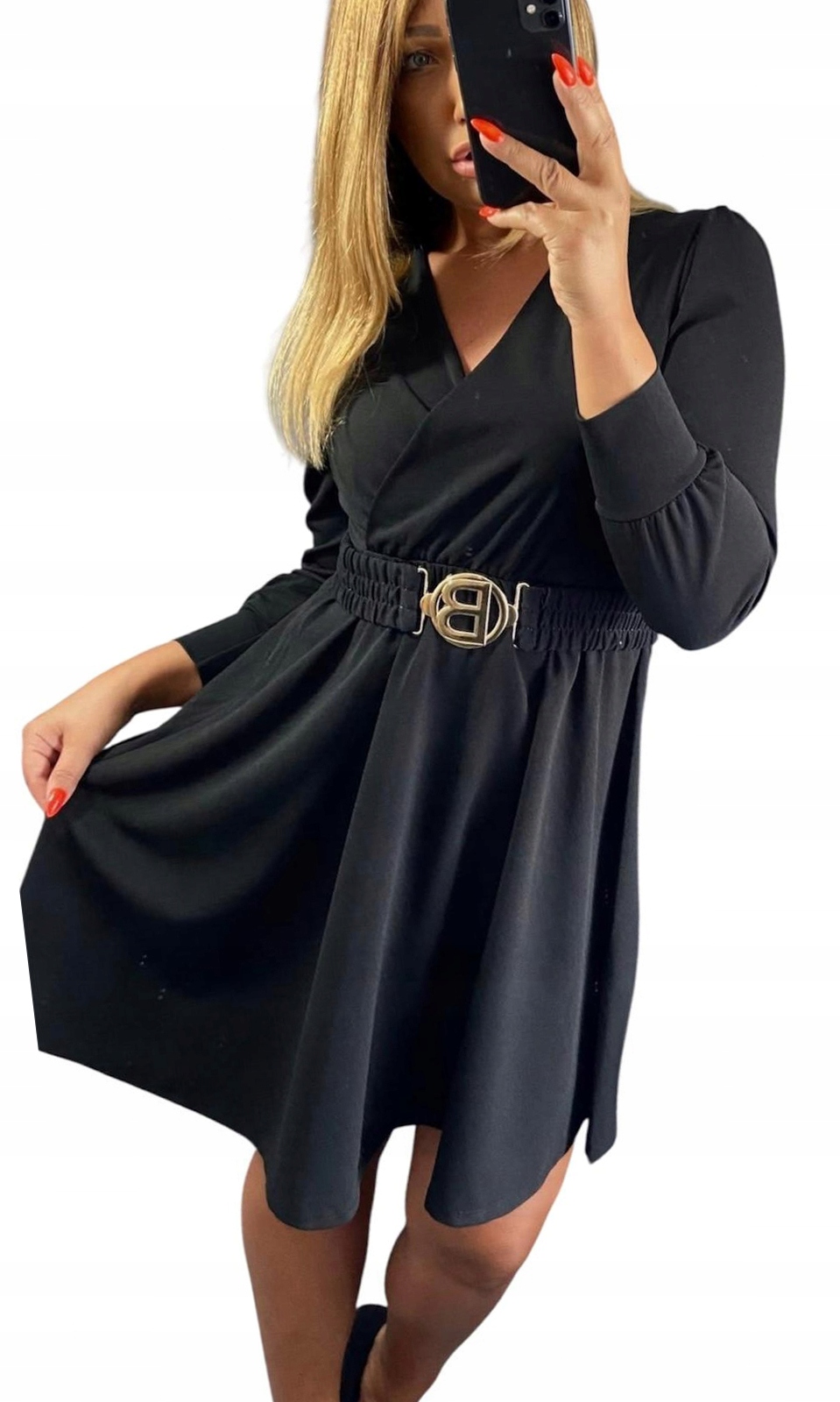 V580 Nová Kolekce Šaty S Páskem, Černá, vel. 48 (4XL)