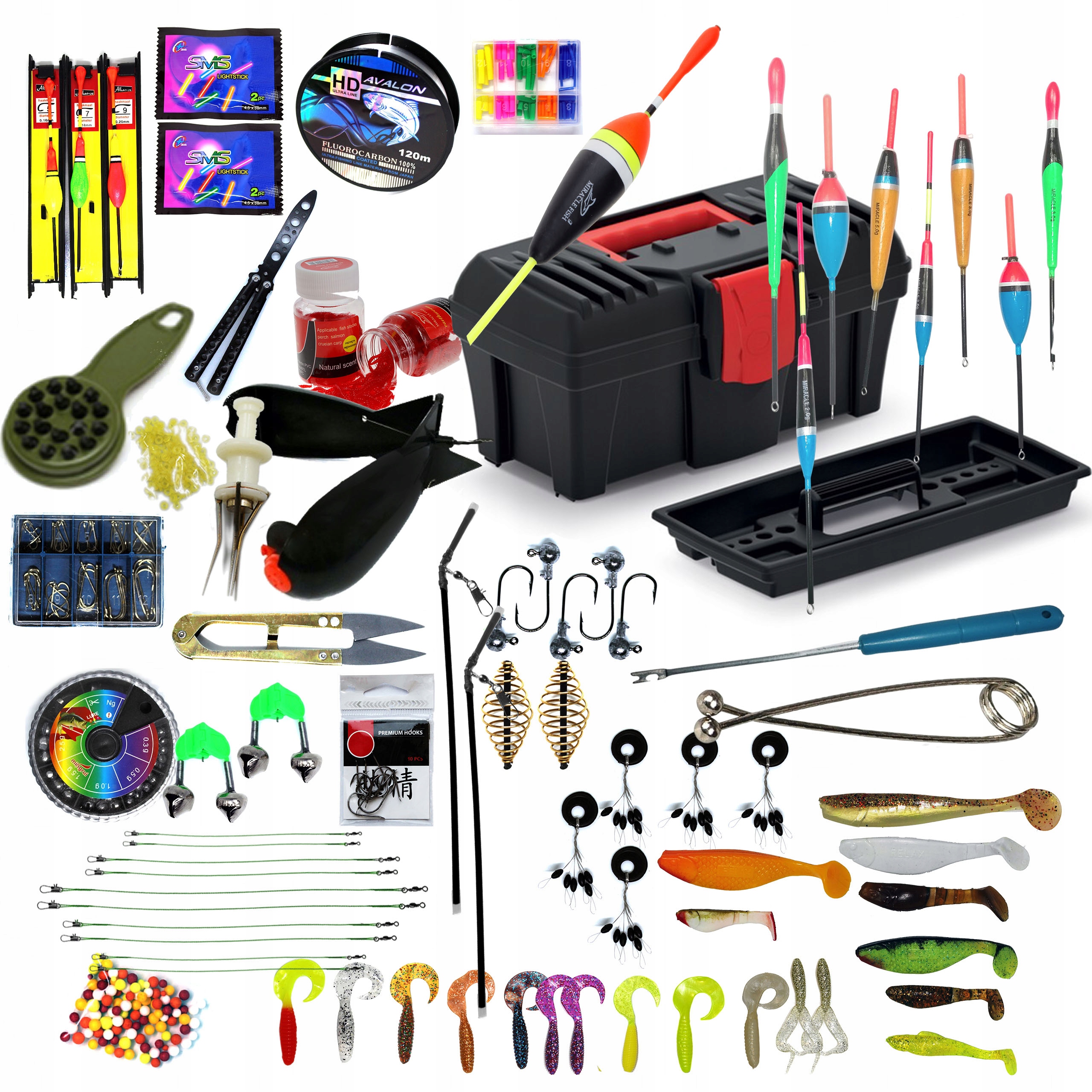 Skrzynka wędkarska zestaw akcesoria przynęty na ryby spławik grunt spinning