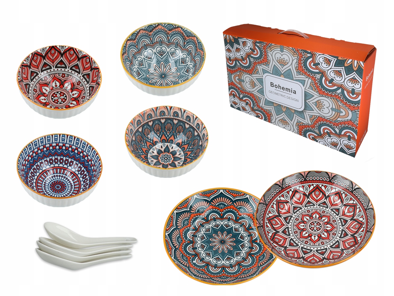 Sada 4 Misek S Lžičkami 2 Talíře Ramen Rýže Kuchyně Asie Dům