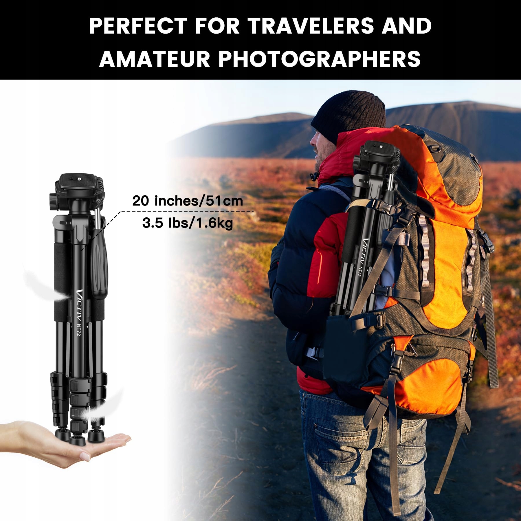 VICTIV Statyw Kamera 182 cm Aluminiowy Monopod Tripod z Głowicą Kulową — miniatura 2