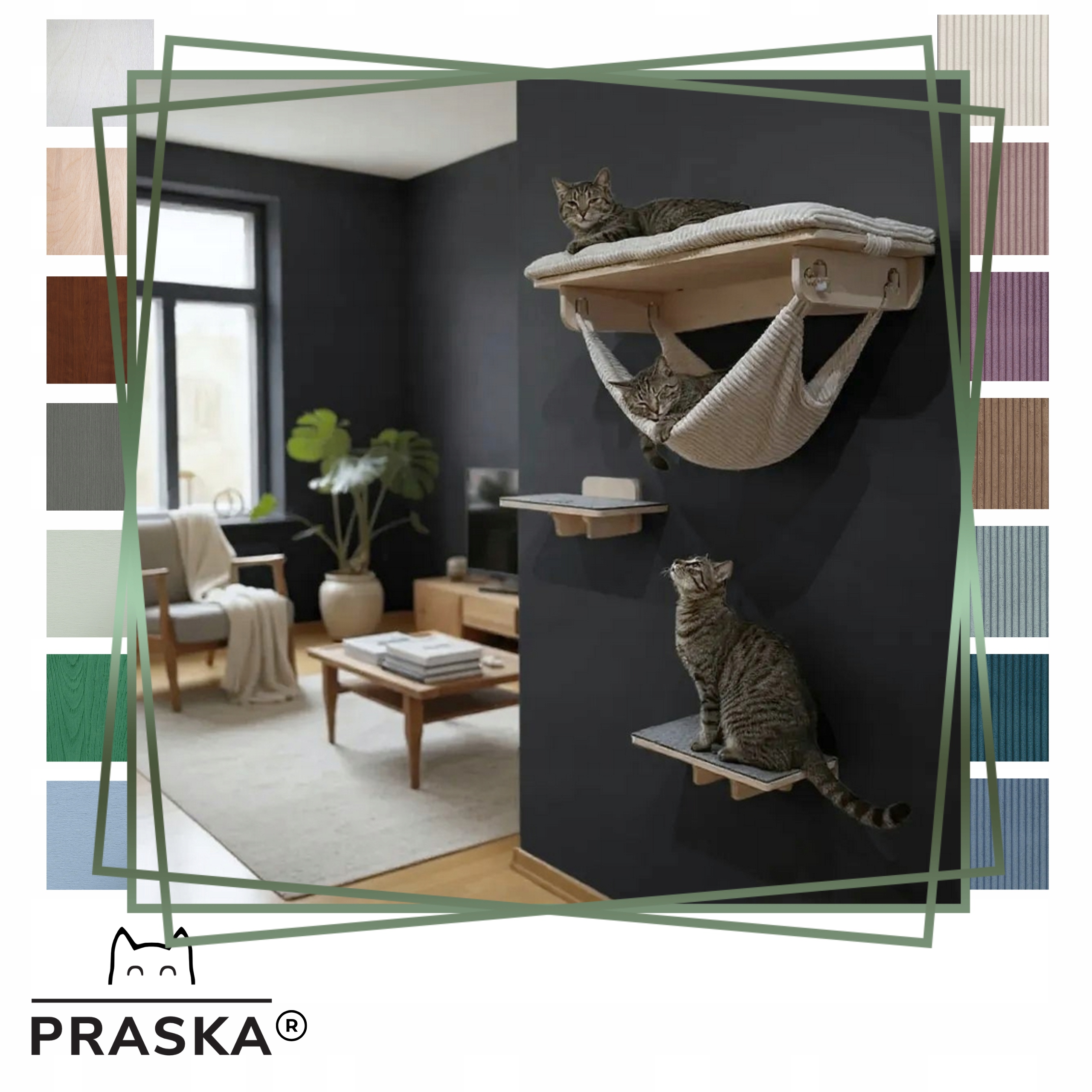 Levně Praska Lanový park pro kočky Sky Park Mini Police s houpací sítí škrabadla Barvy