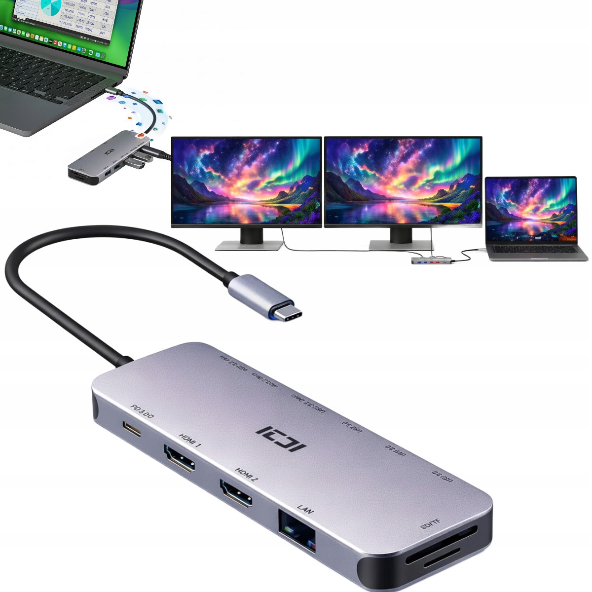 Dokovací stanice pro 2 monitory, rozšíření obrazu Usb-c pro notebook Lenovo