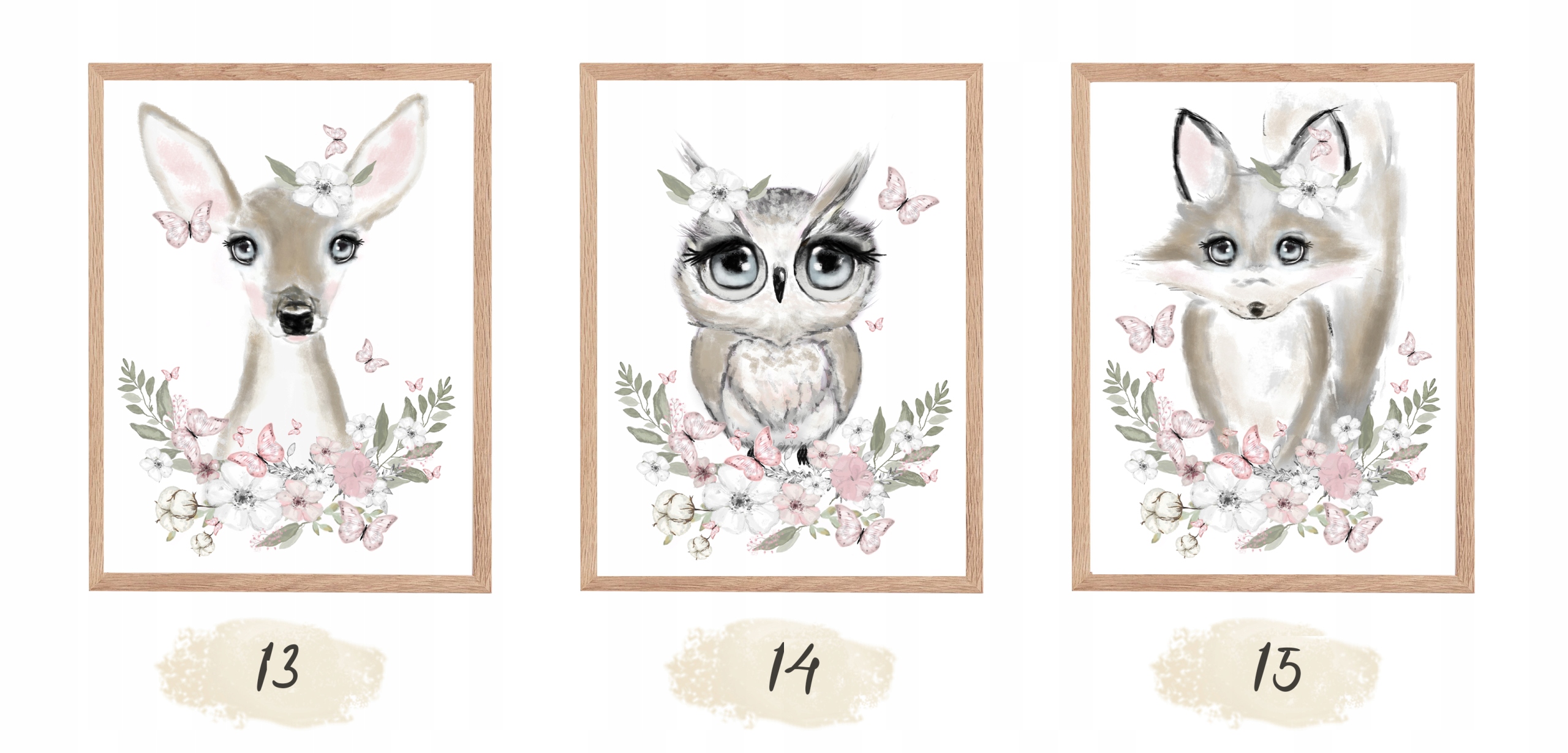 3 x plakat dla dziewczynki słonik panda motylki a3 Długość 42 cm