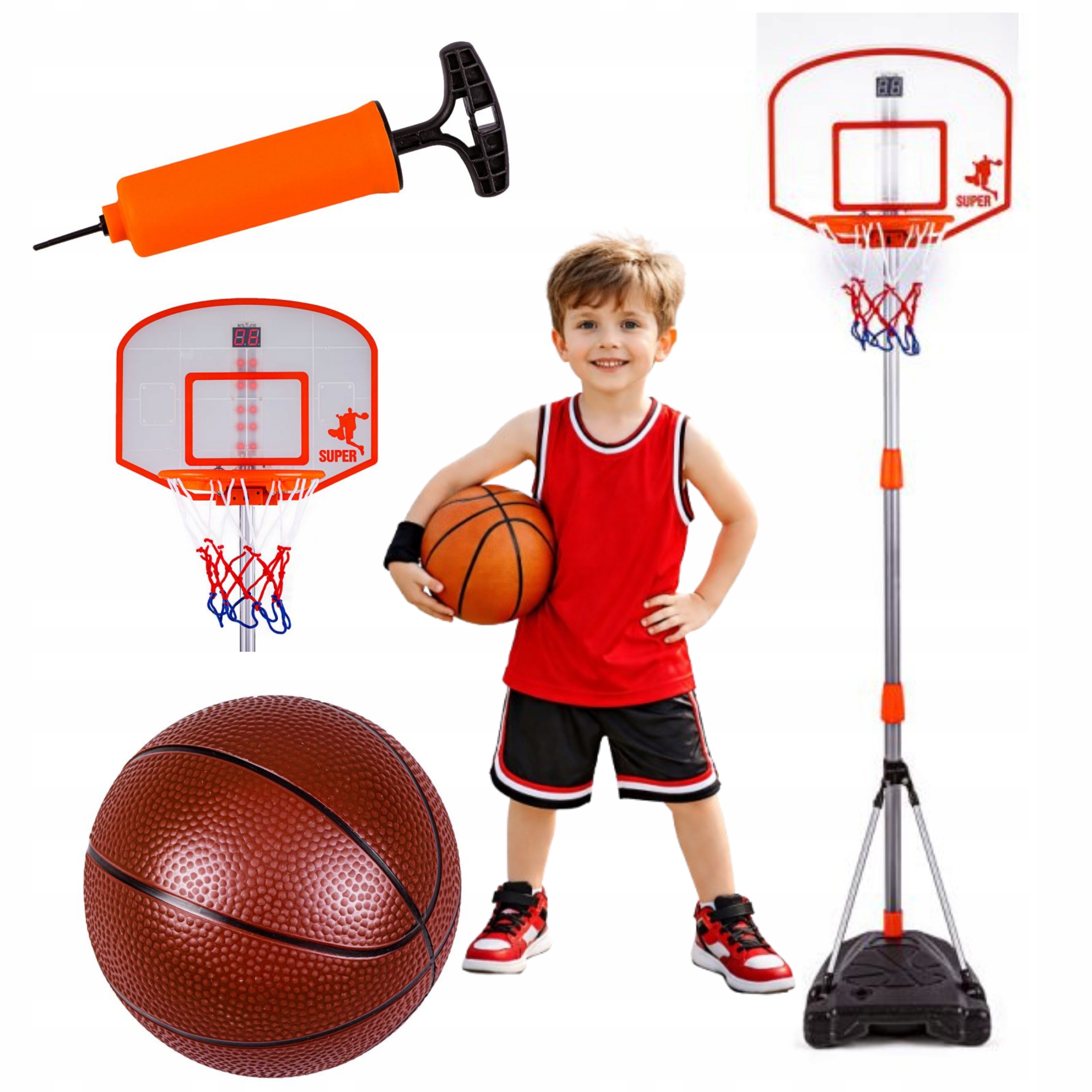 Koszykówka Dla Dzieci Zestaw Mobilny Led Liczniki Regulacja Piłka Pompka