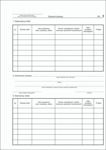Dziennik budowy 200 kartek (100 kpl) SAMOKOPIUJĄCY Liczba kartek 200