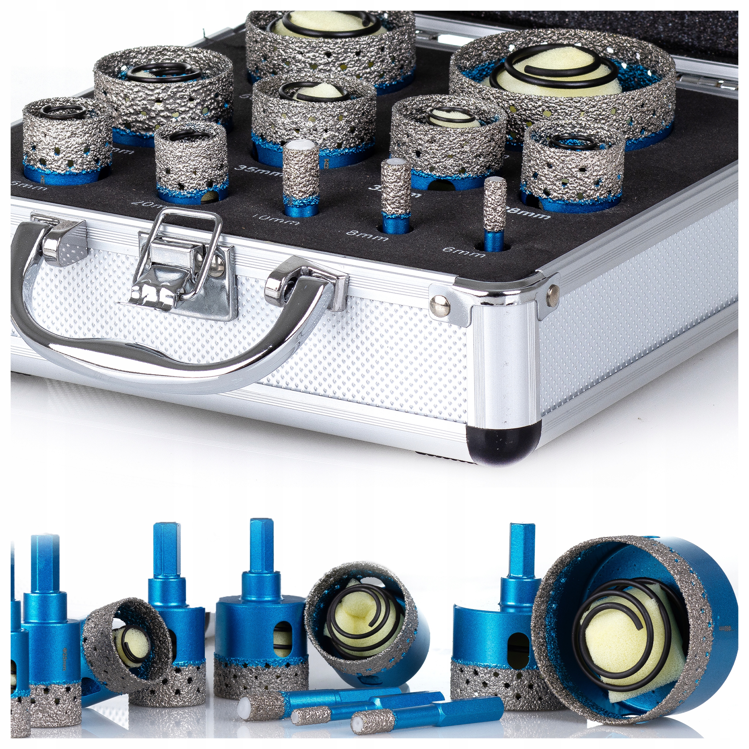 Zestaw Otwornic Do Gresu 6-65 mm Diamentowe Wiertła Hex, Sprężyna Do Urobku