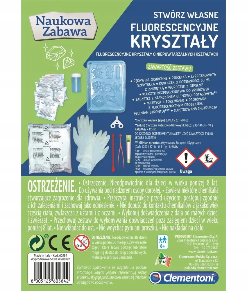 FLUORESCENCYJNE KRYSZTAŁY CLEMENTONI LABORATORIUM Rodzaj mały chemik