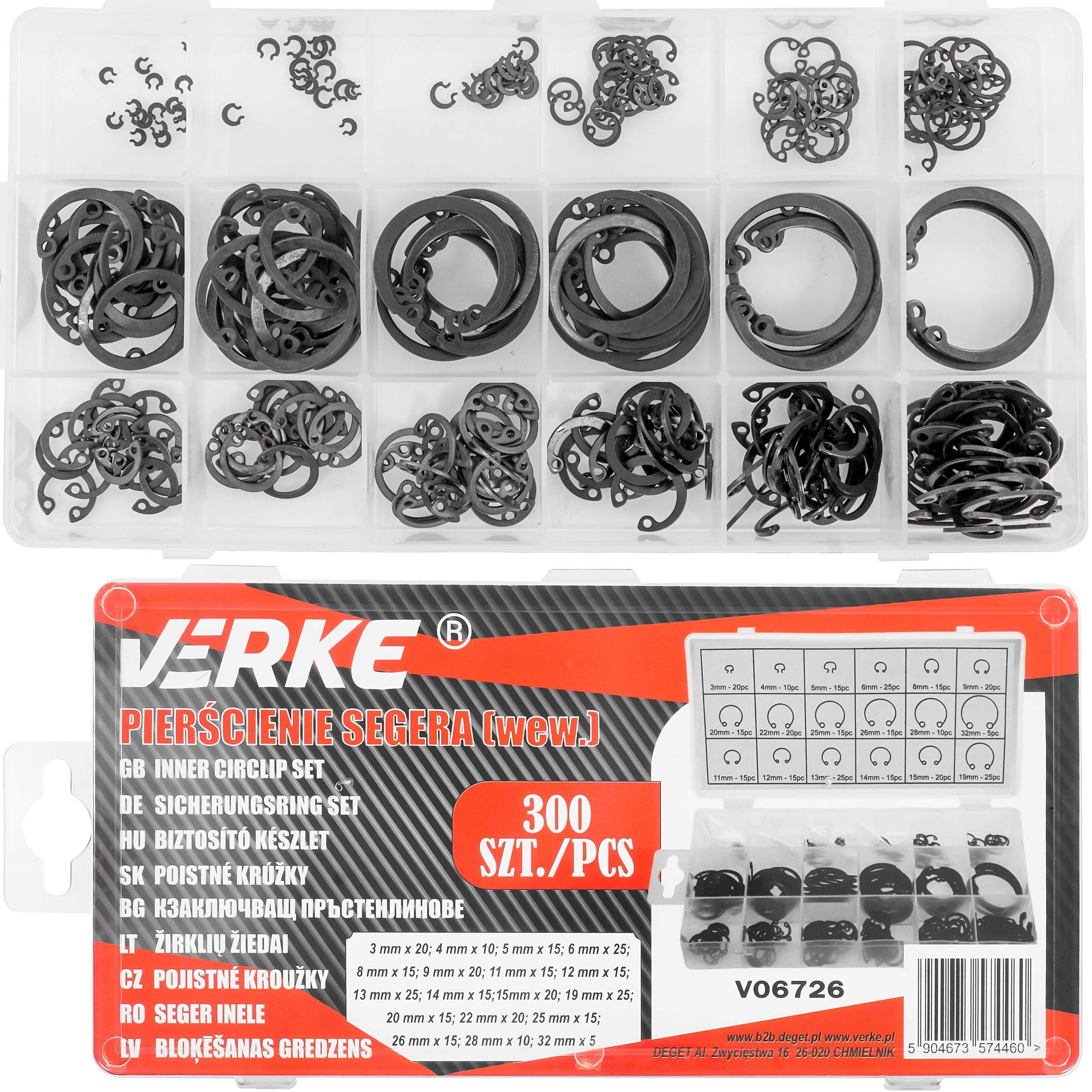 PIERŚCIENIE SEGERA WEWNĘTRZNE SEGERY OSADCZE ZESTAW PIERŚCIENI WEWNĘTRZNYCH Marka Verke