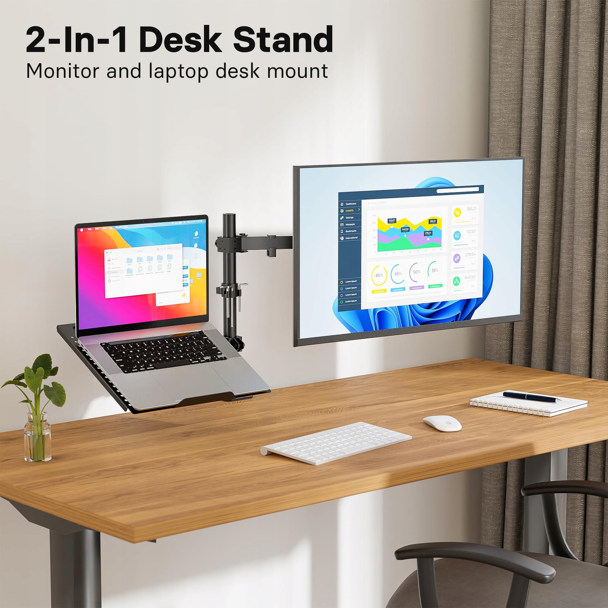 REDBAT UCHWYT NA MONITOR Z PÓŁKĄ NA LAPTOPA DLA 13-32 CALOWYCH EKRANÓW — miniatura 2