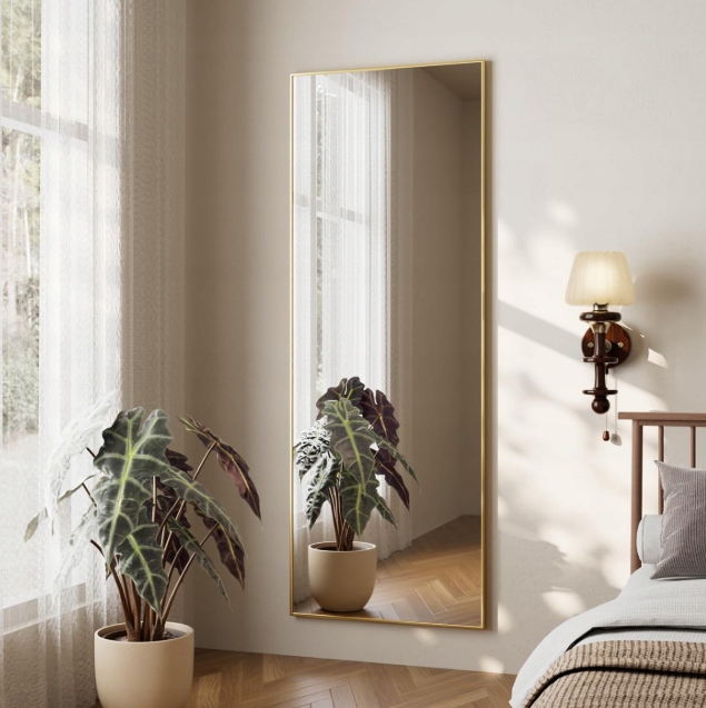 Dverové zrkadlo Koonmi 35x122 cm zlaté, plnohodnotné