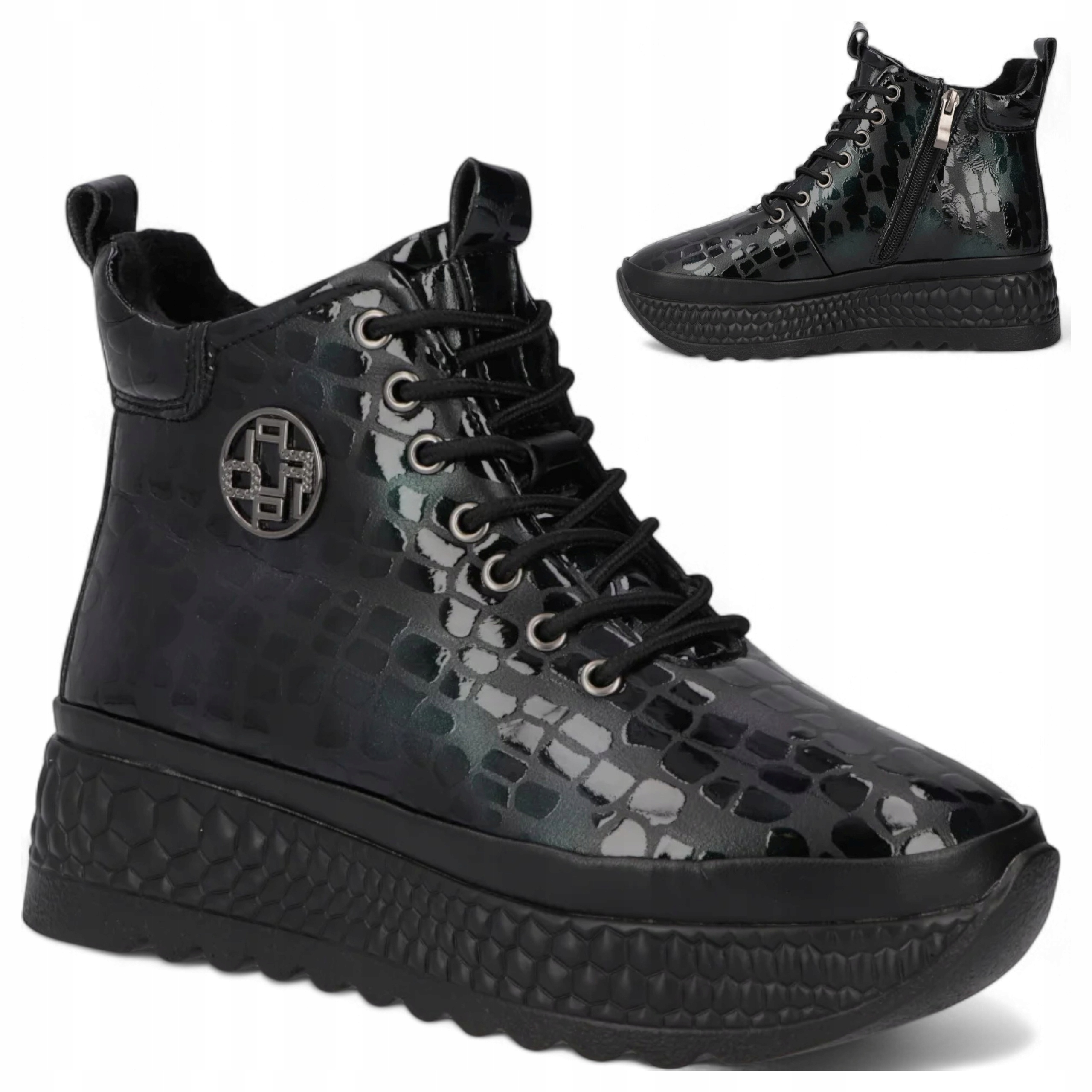 37 Filippo Dámské zimní zateplené boty z přírodní kůže, šněrovací lak