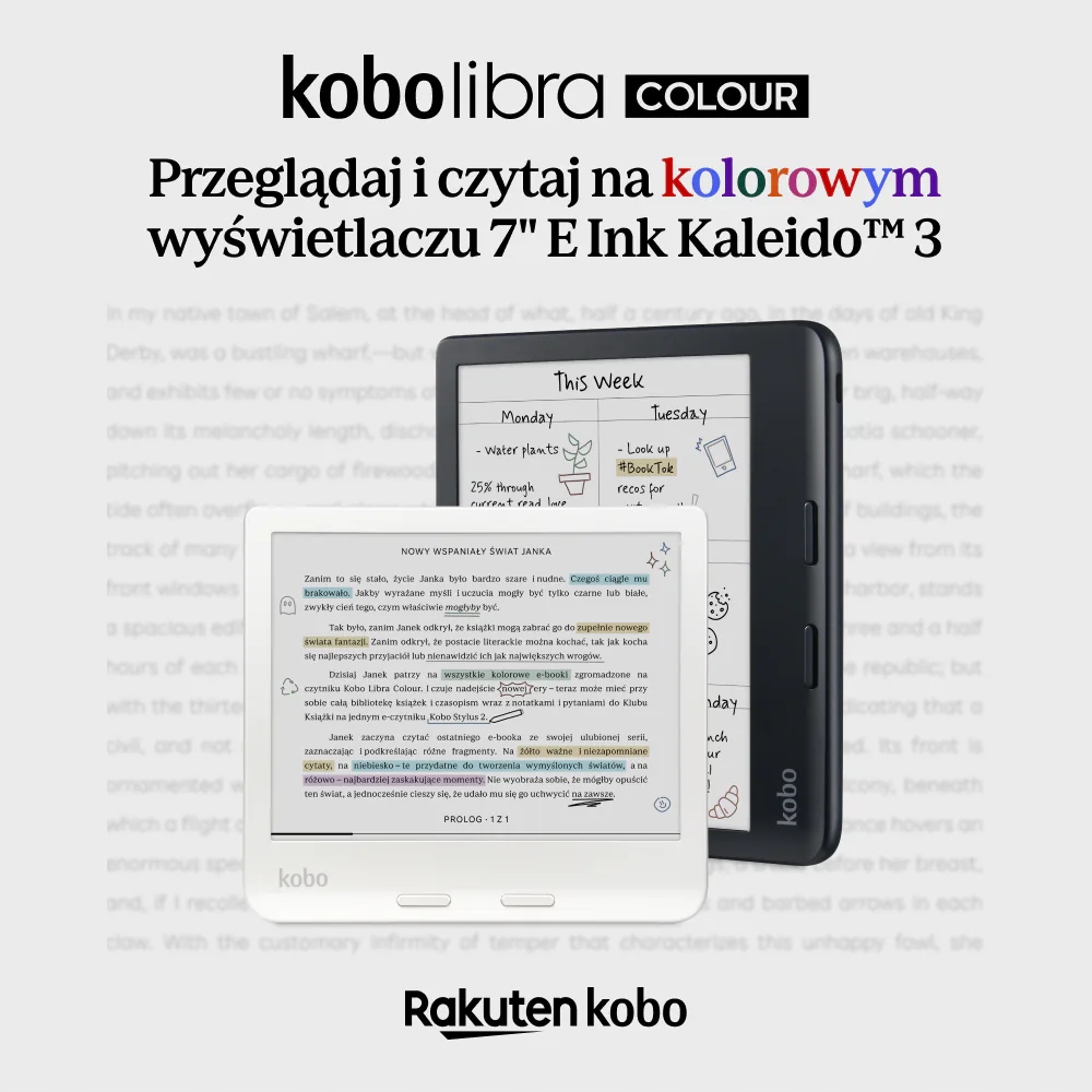 Czytnik Kobo Libra Colour Czarny Obsługiwane formaty plików .epub .html .mobi .pdf