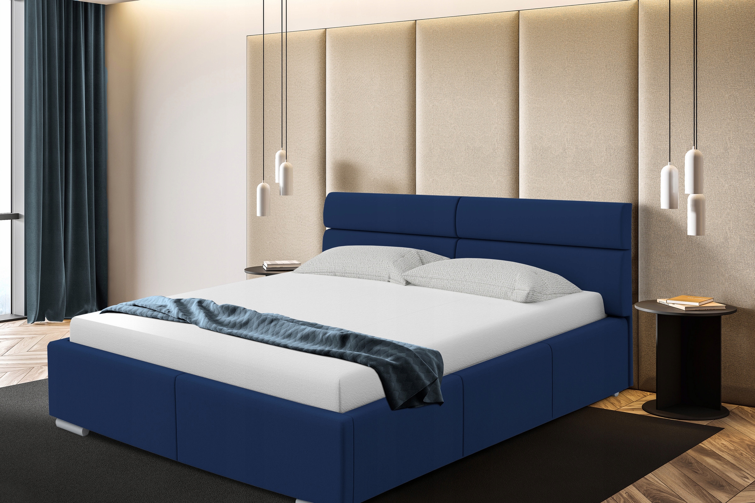 Łóżko tapicerowane 160x200 pojemnik+stelaż Monako Typ łóżka z zagłówkiem ze stelażem pojemnik na pościel otwierany do góry