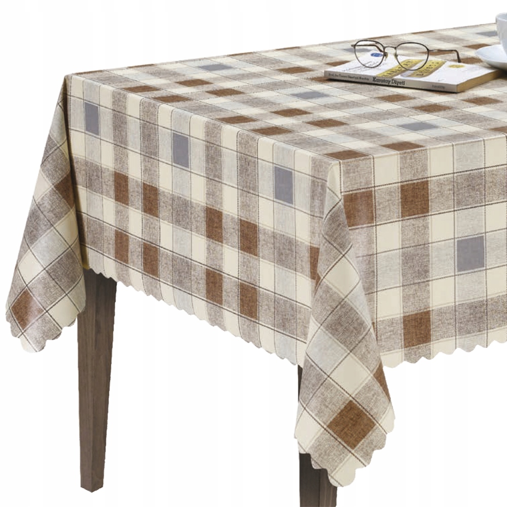 CERATA NA STÓŁ OBRUS BRĄZOWA KRATKA 130x140