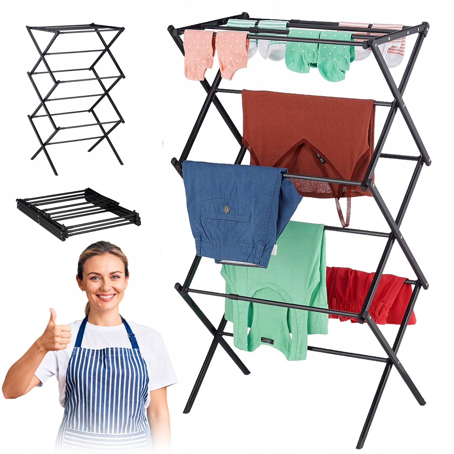 Levně Sušák Na Prádlo, Skládací, Úspora Místa, 11 Tyčí, Černá