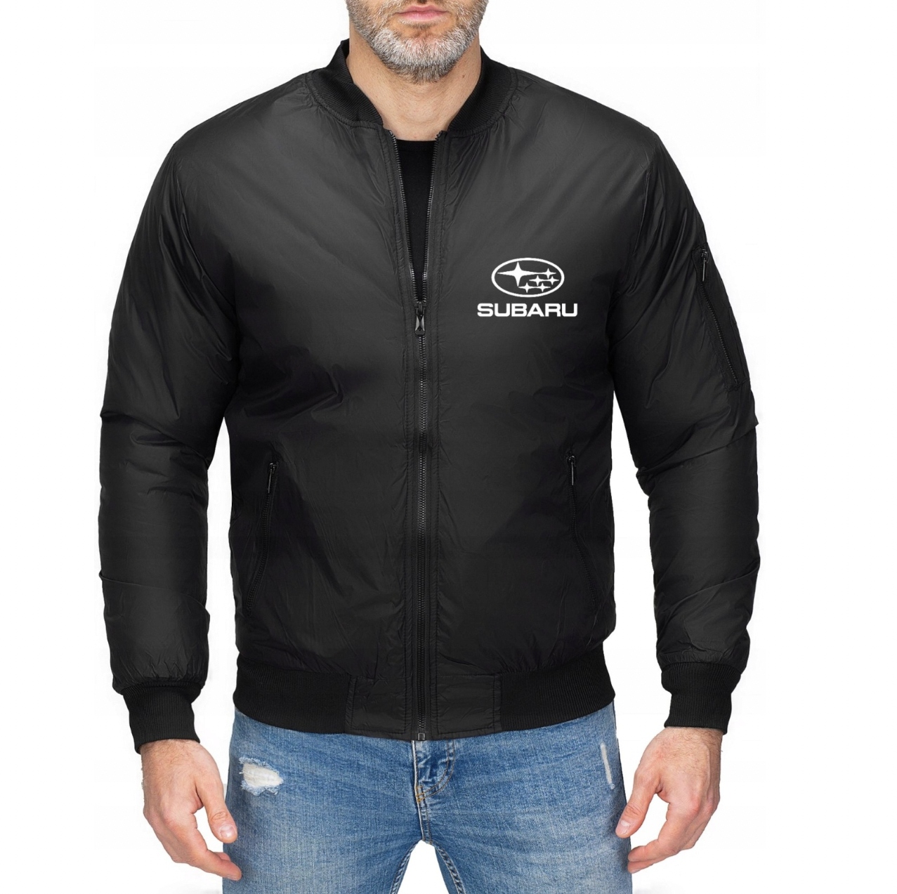 Pánská Bomber Bunda Bomber Přechodová Péřová Subaru Černá L