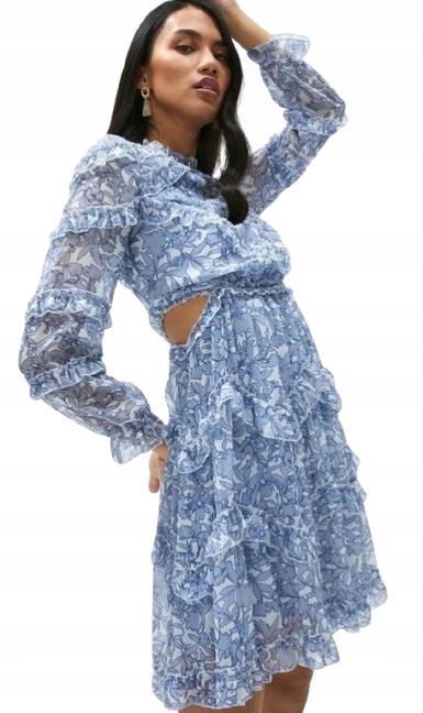 0A0F3_B* Coast Šaty Modré S Květy 42 Eu 42 42