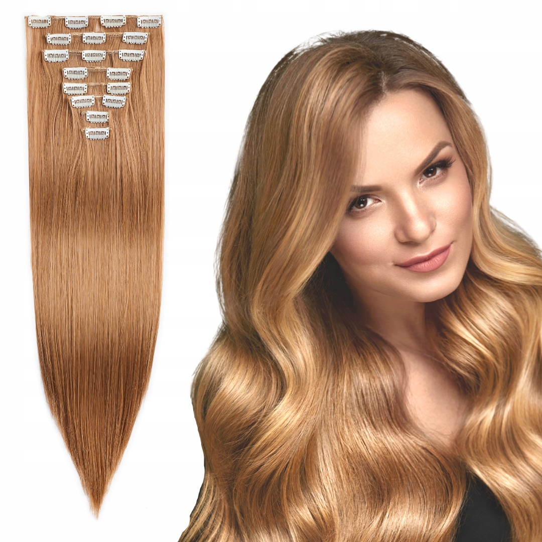 Připínací syntetické vlasy Clip In 8 pásků 170 g 57 cm #26/18/27 střední blond