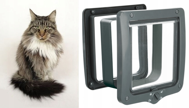 Levně Trixie 4-Way XXL dveře klapka s tunelem pro velkou kočku Maine Coona šedá