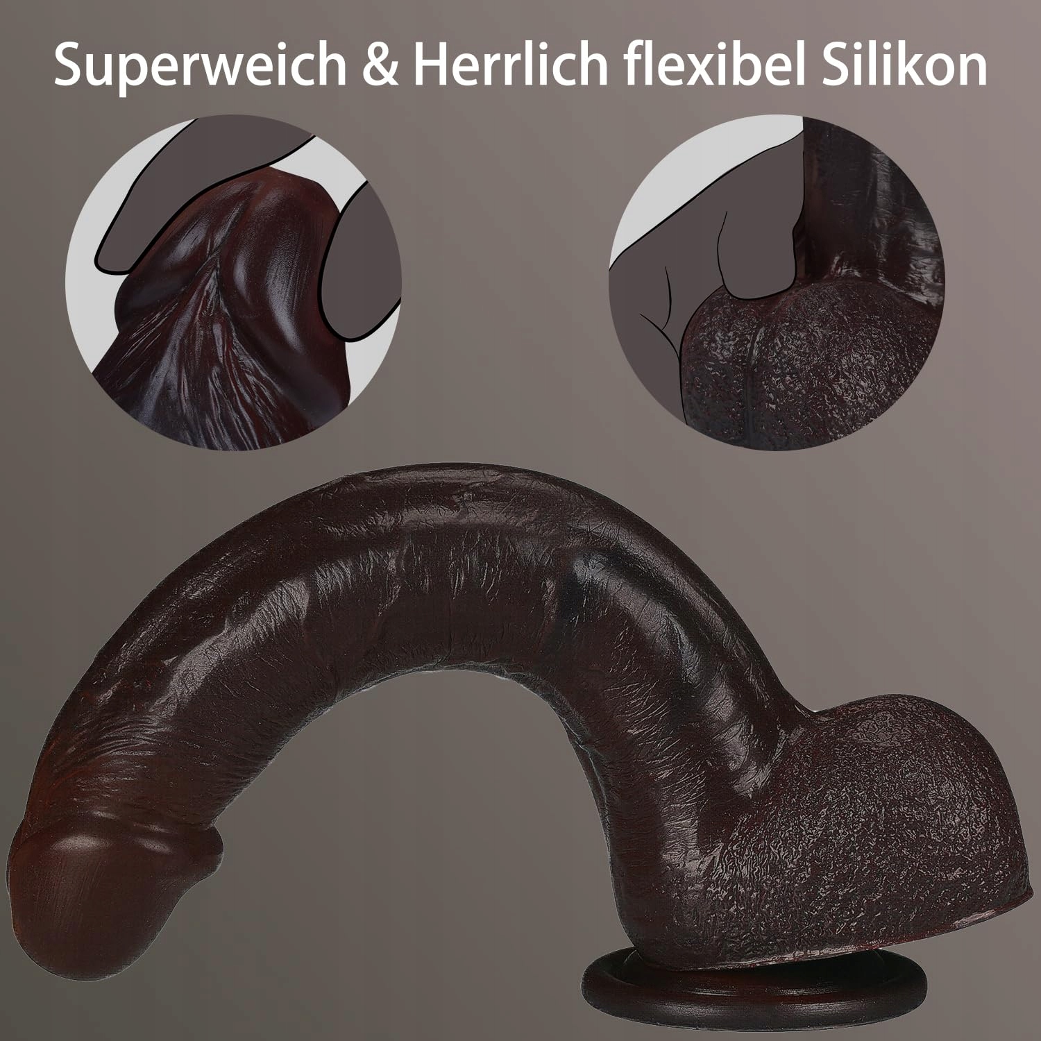 XXL REALISTYCZNY DILDO 25CM CZARNY Z MOCNĄ PRZYSSAWKĄ DLA KOBIET I MĘŻCZYZN — miniatura 4