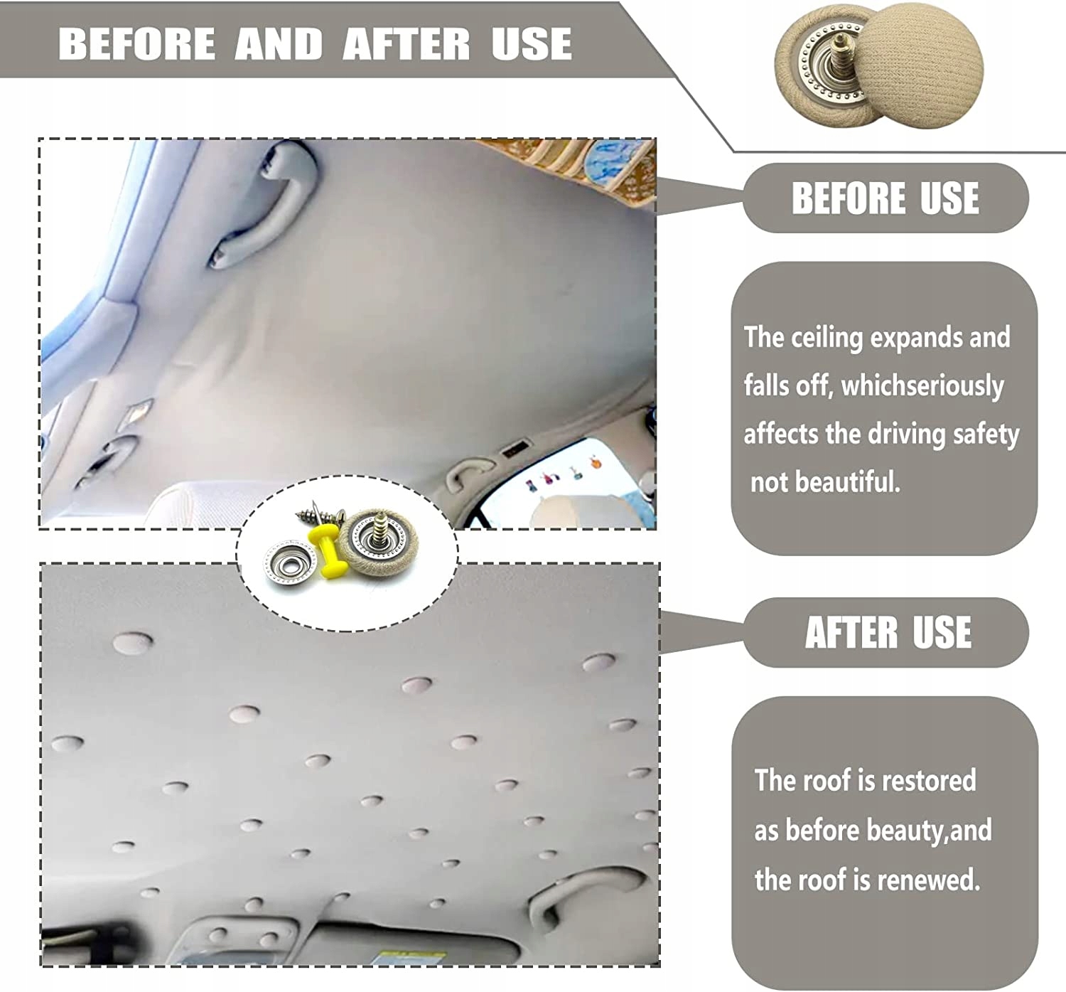 ZESTAW DO NAPRAWY PODSUFITKI SAMOCHODOWEJ 72 SZT KOLOR BEŻOWY +GRATIS Numer katalogowy części QCDPKK-LatticeYellow-70pcs