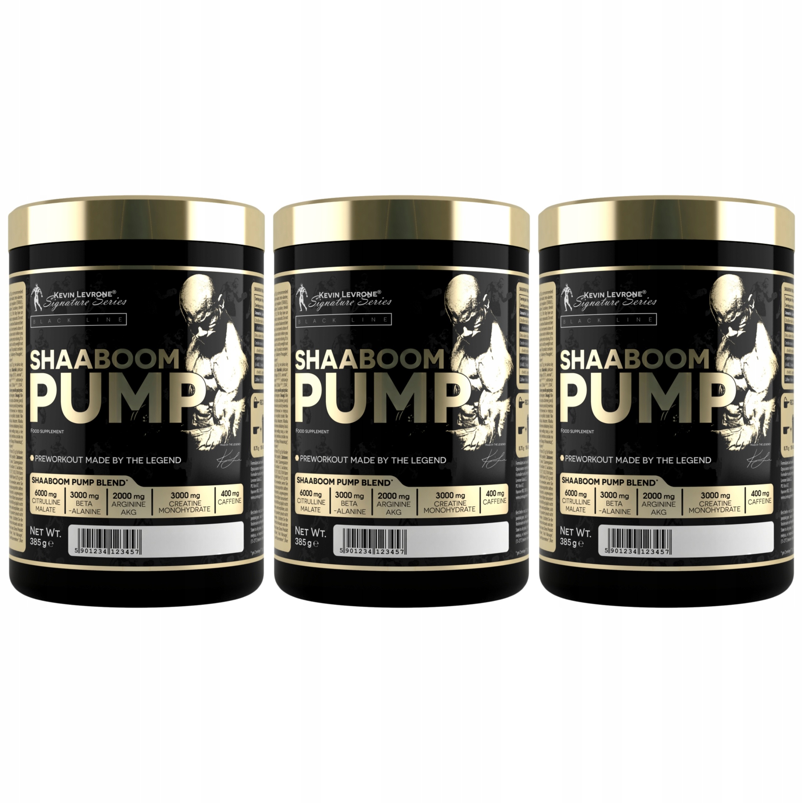 3x Předtréninkovka Shaaboom Pump 385 g Citrulin Kreatin Kevin Levrone