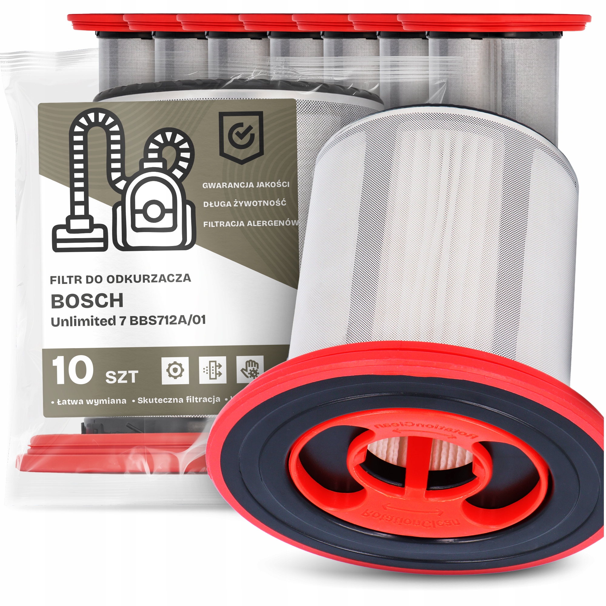 10x Vzduchový Filtr pro Vysavač Bosch Unlimited 7 BBS712A/01 Hepa Em-w
