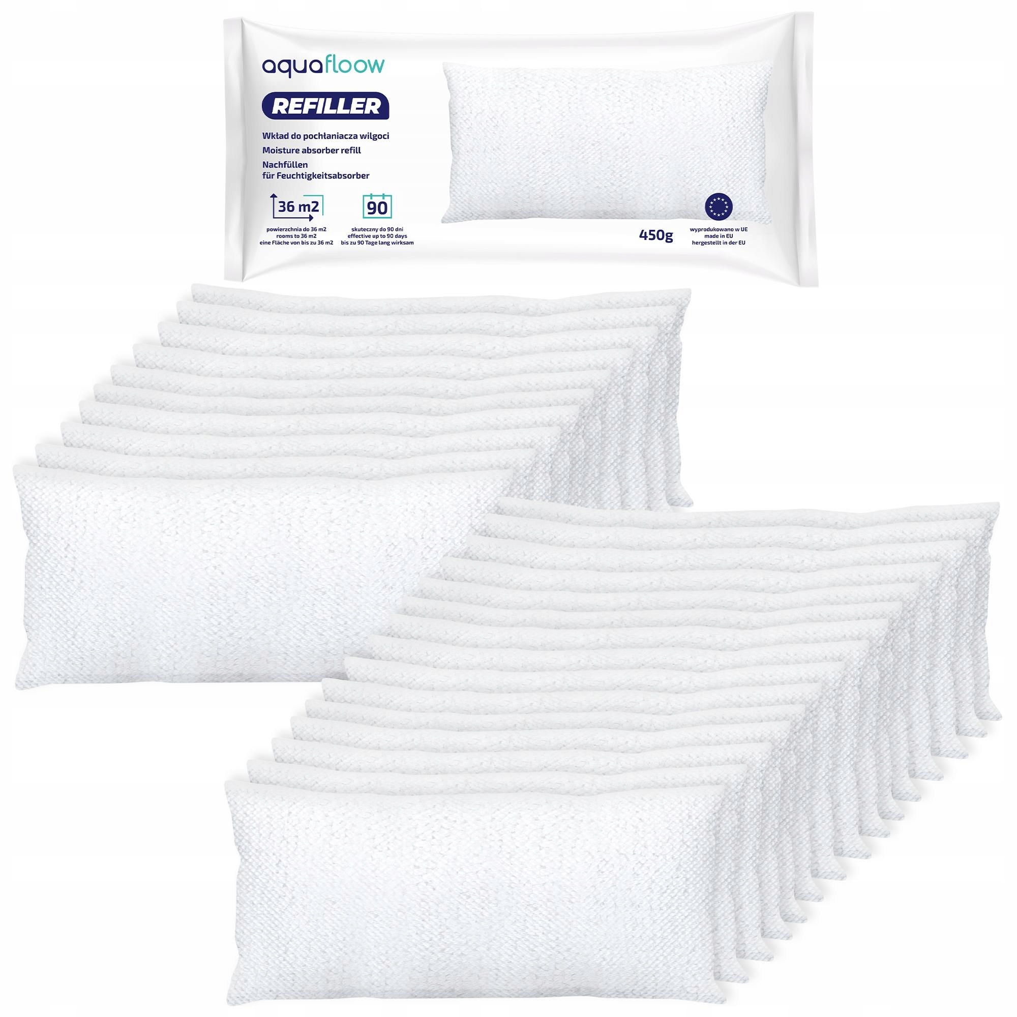 AquaFloow náplň do pohlcovače vlhkosti 450 g, odvlhčovač vzduchu 25 kusů