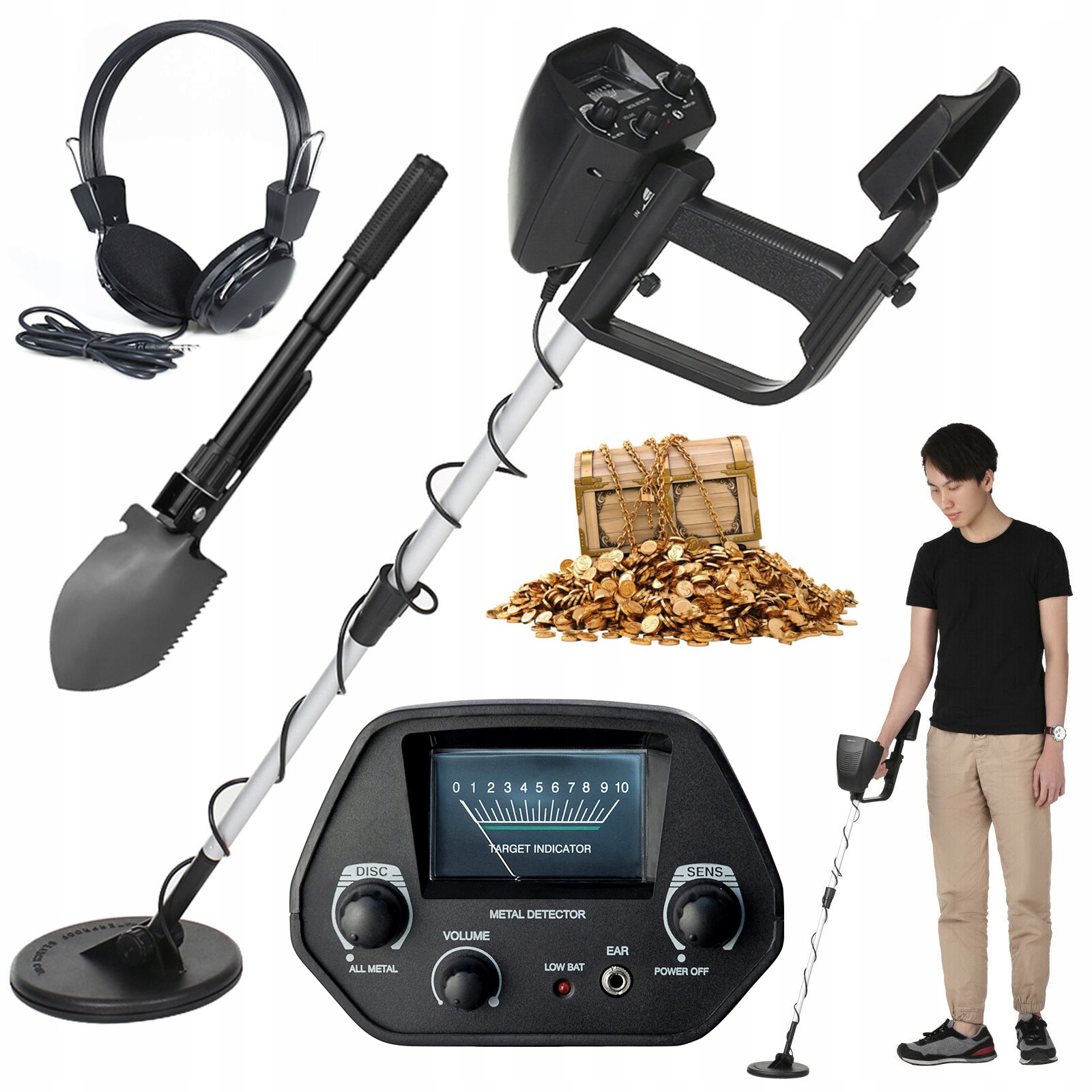 Detektor Kovů Detektor Kovu LCD GTX4030+ Sluchátka Lopata Baterie