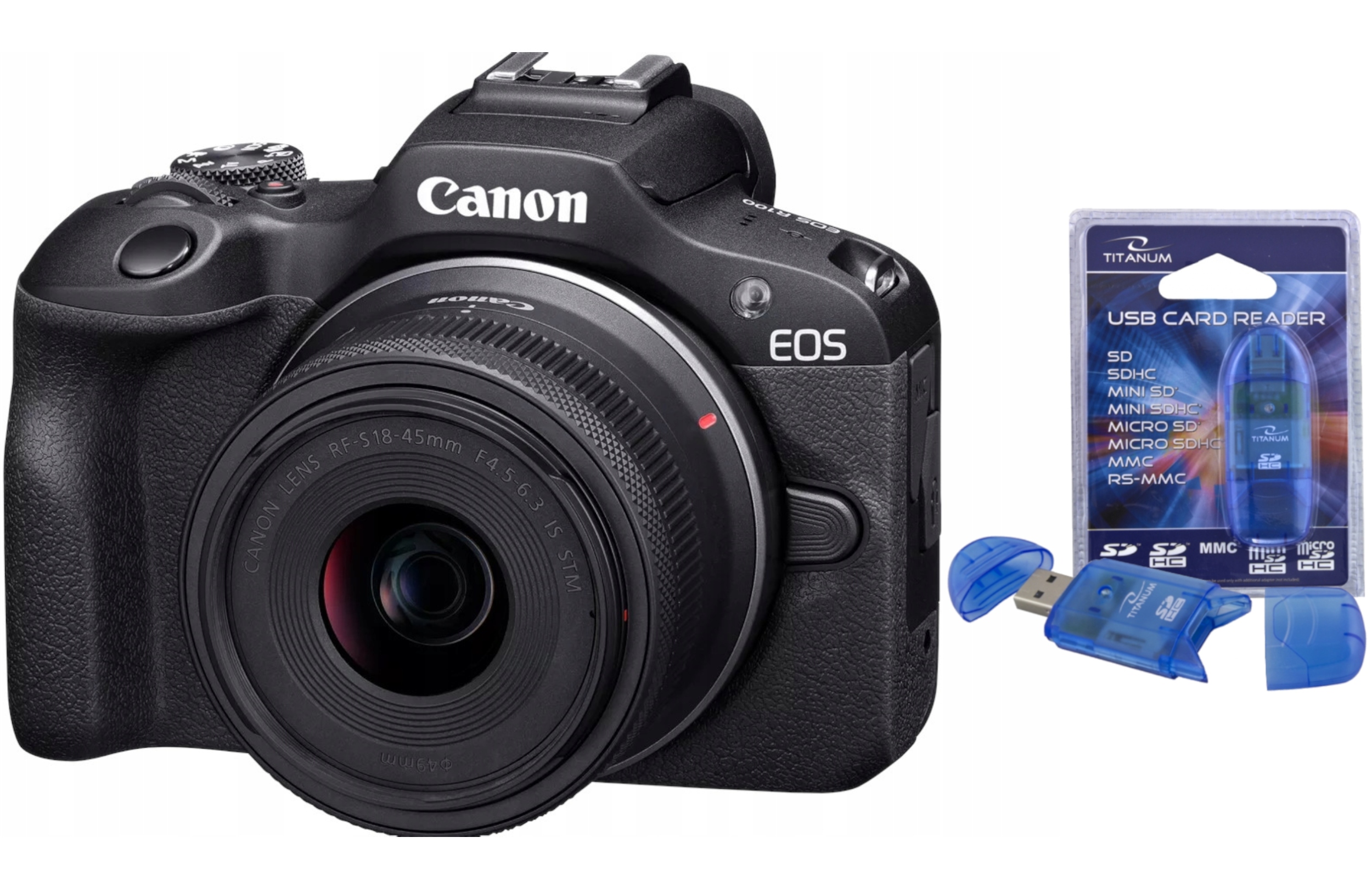 Aparat Bezlusterkowy Canon Eos R100 Rf-s 18-45mm F4.5-6.3 Is Stm Czytnik