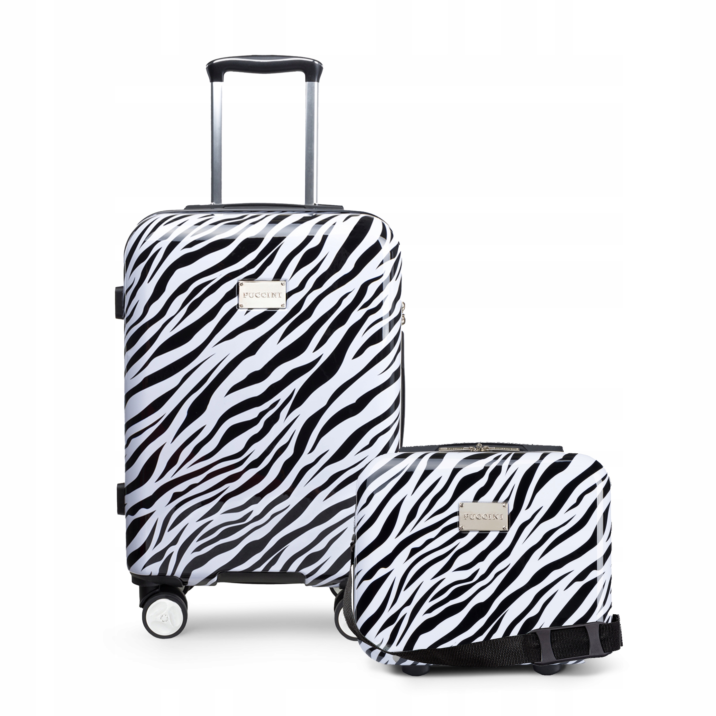 Puccini Zestaw Komplet Walizek Podróżnych 2w1 Kabinowa Kuferek Abs Zebra