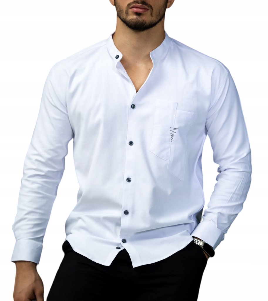 Pánská Košile Hladká Se Stojáčkem Bílá Zajímavá Kapsička L