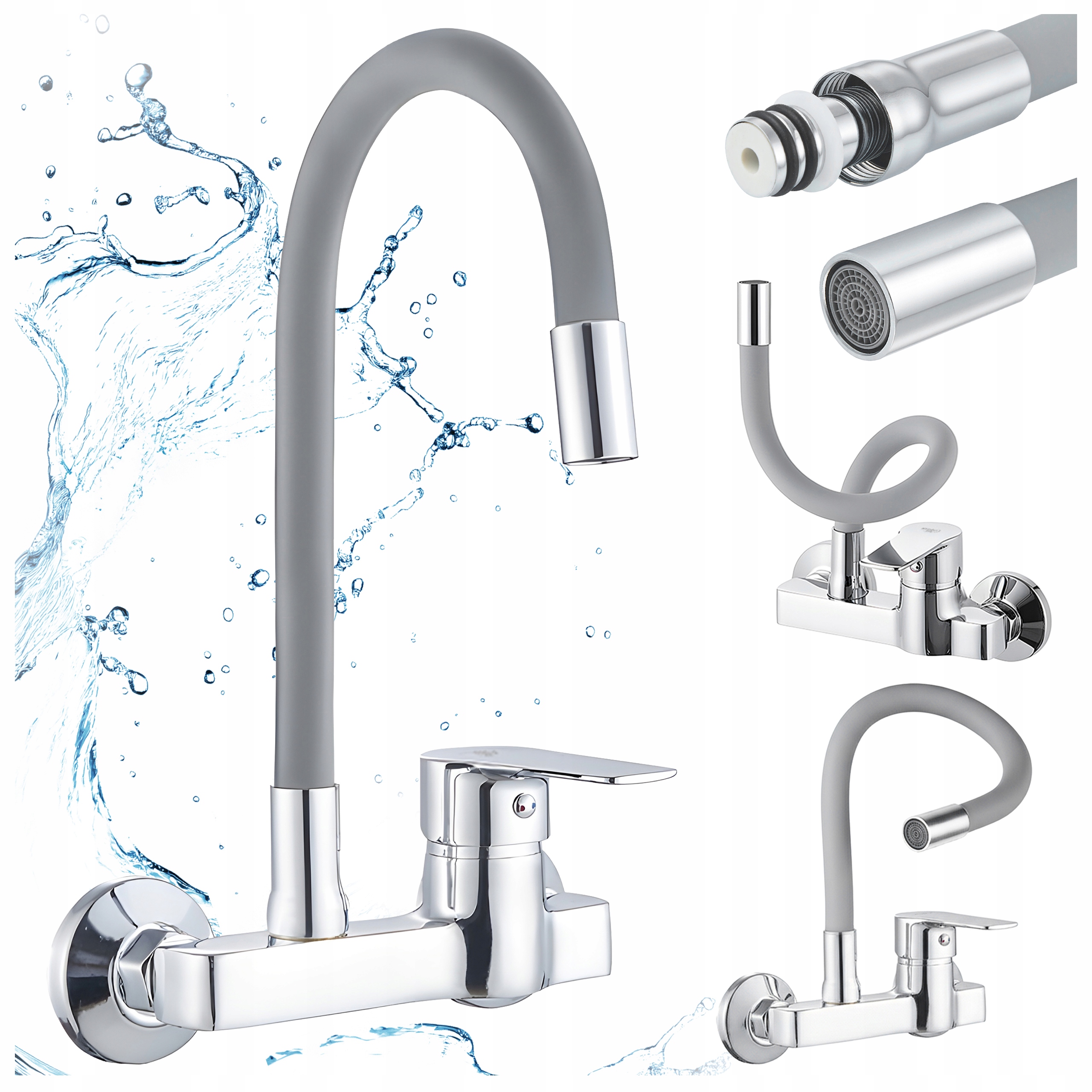 Bateria Kuchenna Ścienna Elastyczna Wylewka Jednouchwytowa Kran Largo Chrom