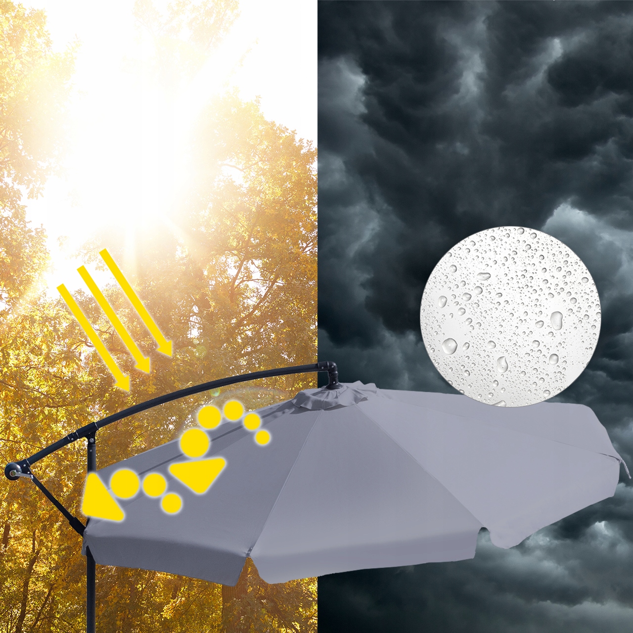 PARASOL OGRODOWY SKŁADANY DUŻY Z WYSIĘGNIKIEM FALBANĄ 350 CM POKROWIEC Kolor szary