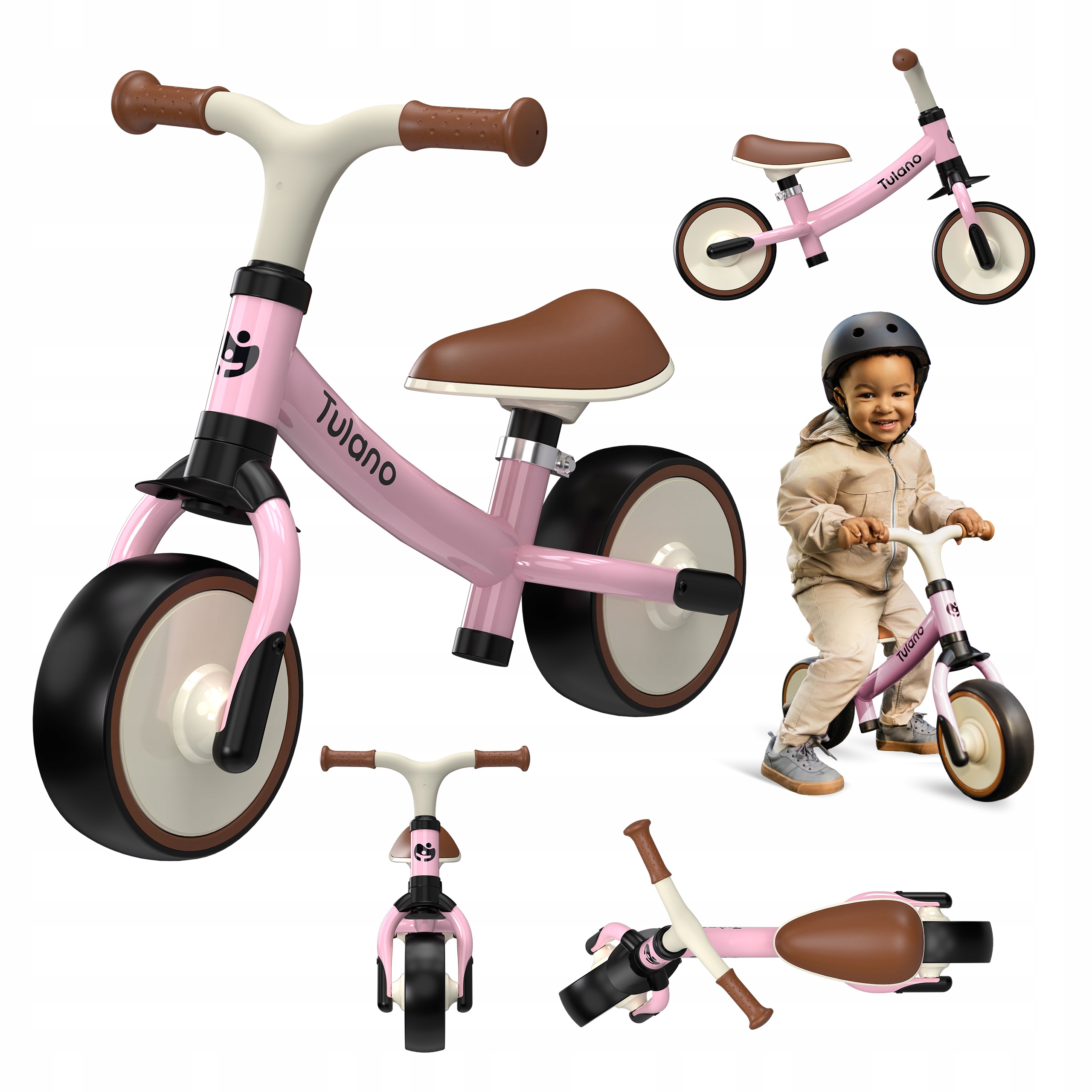 Rowerek biegowy dziecięcy Tulano różowy dla dziewczynki różowy lekki 18m+