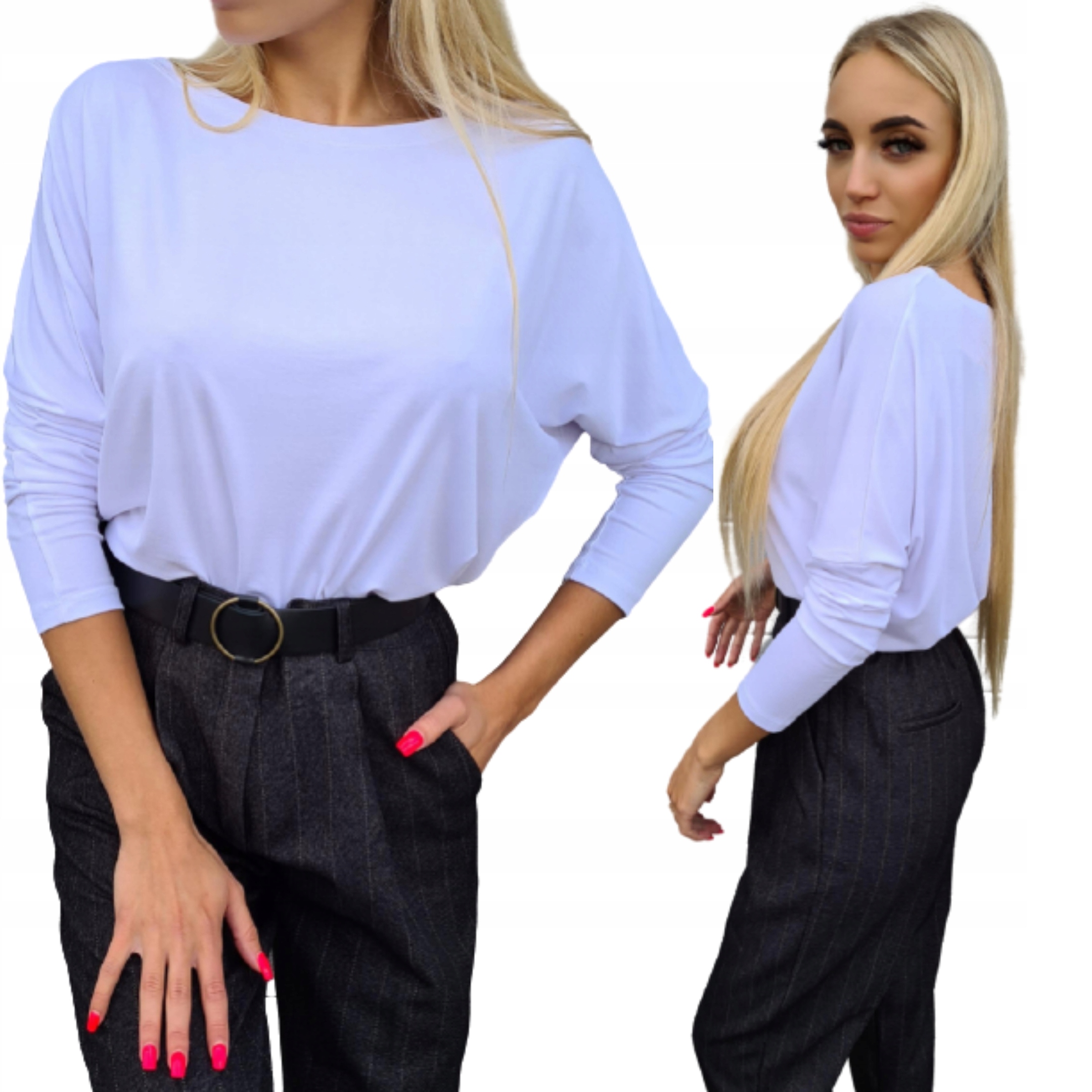 

Bluzka 9694 Gładka Luźna Basic Biała S/m