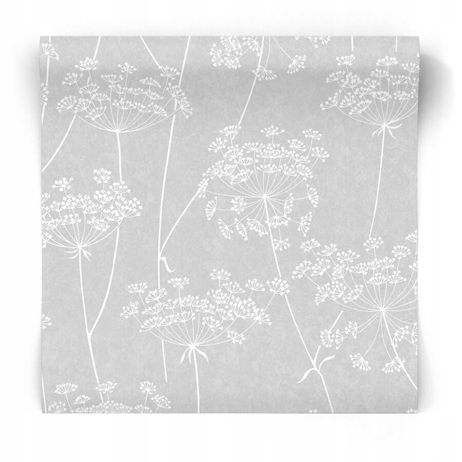 

Jasno szara tapeta w białe rośliny