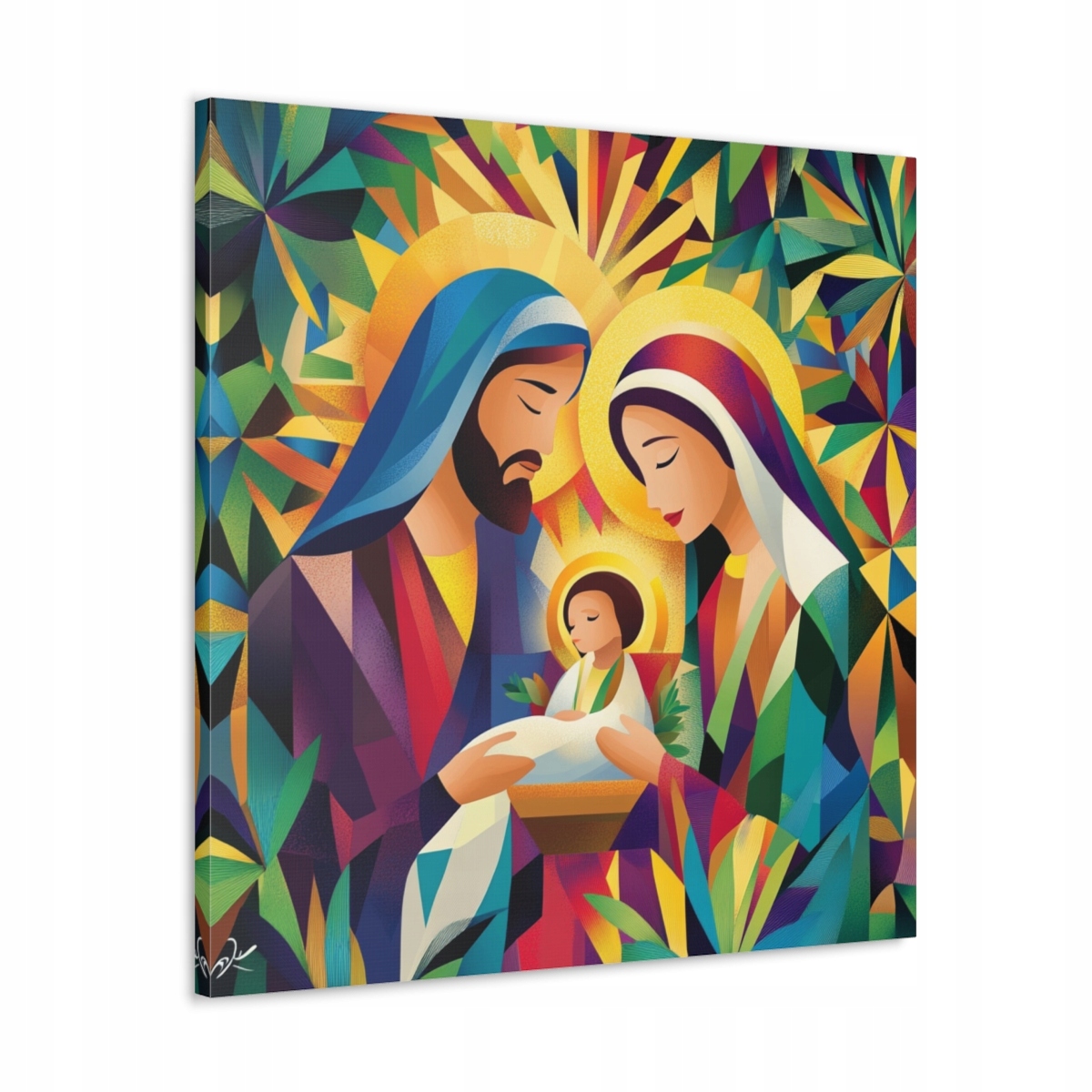 Náboženský obraz Svatá Rodina Ježíš Maria Josef styl kubismus 70x70