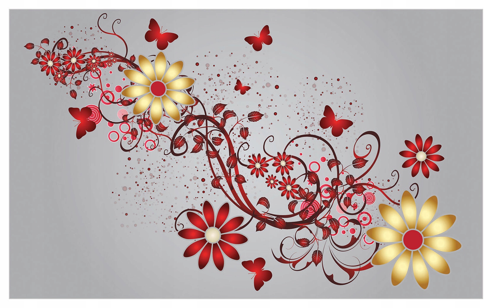 Vliesová fototapeta Červeno-zlaté kvety a motýle 350x250 lepidlo