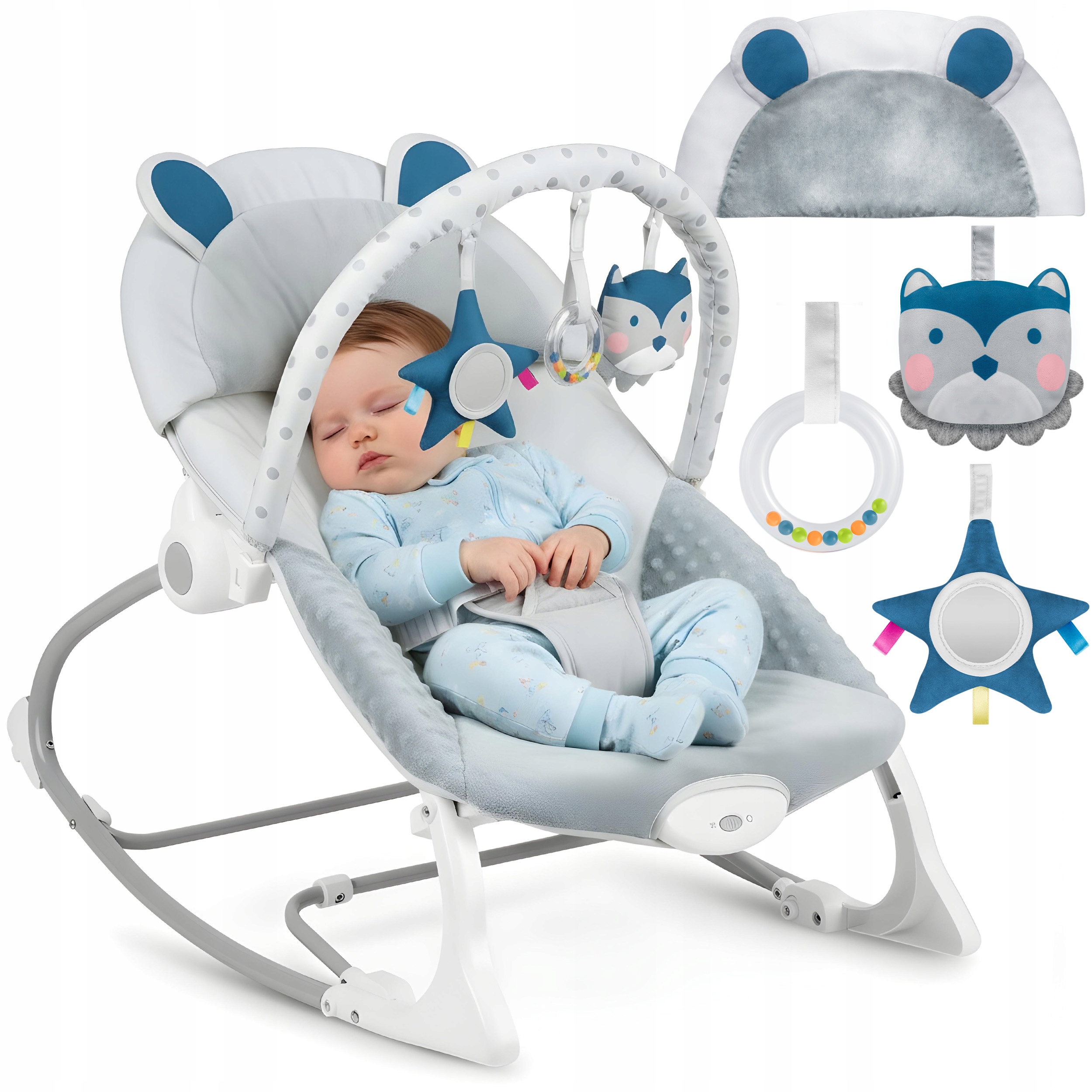 Детский шезлонг-качалка 2в1 колыбель вибрационные игрушки Ricokids