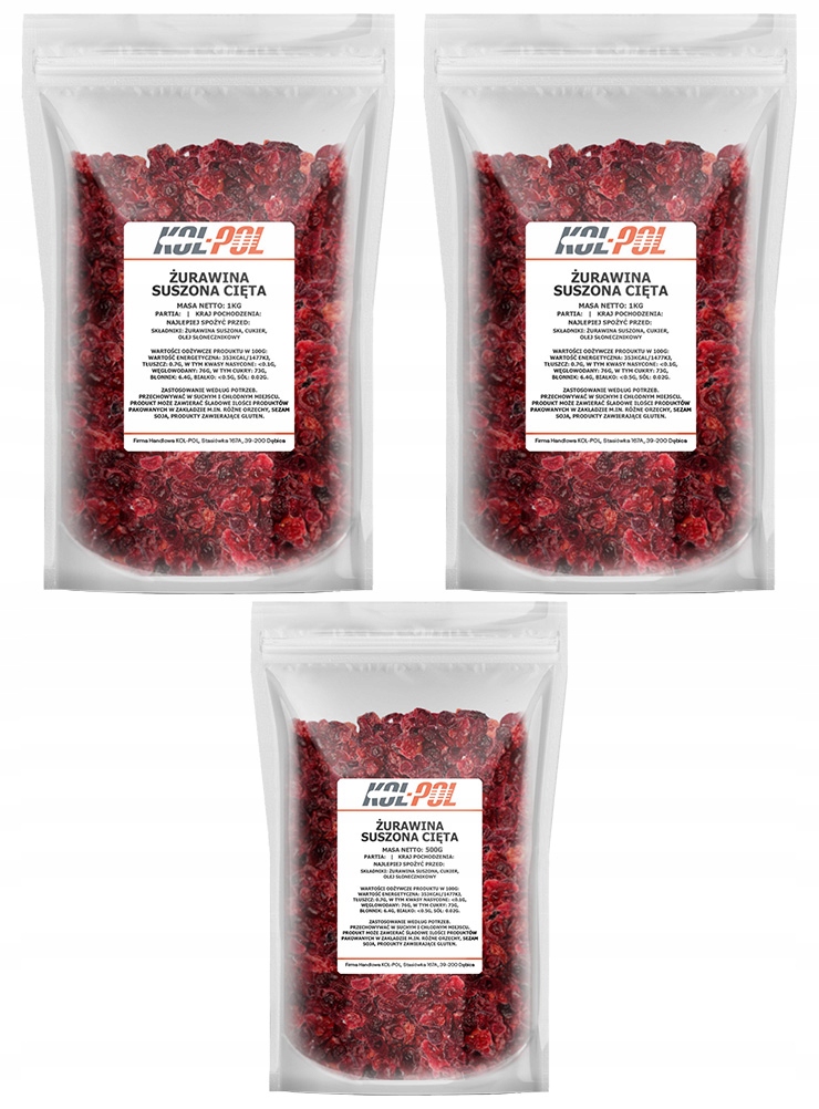 Levně Sušené Brusinky 2,5 kg Řezaná přírodní kvalita