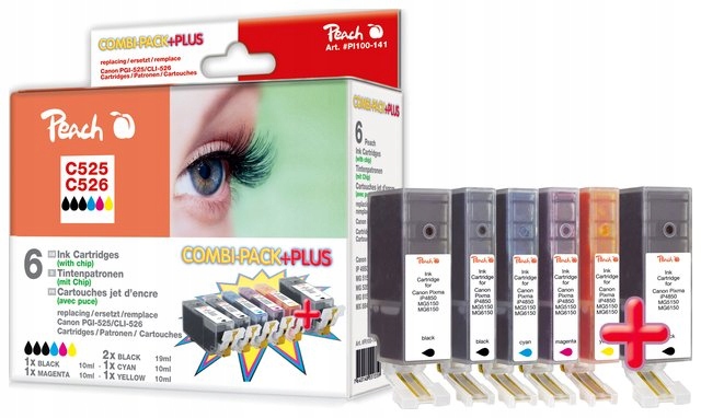 Inkoustová náplň Peach Canon PGI-525/CLI-526 MultiPack Plus, 2x19, 4x10 ml