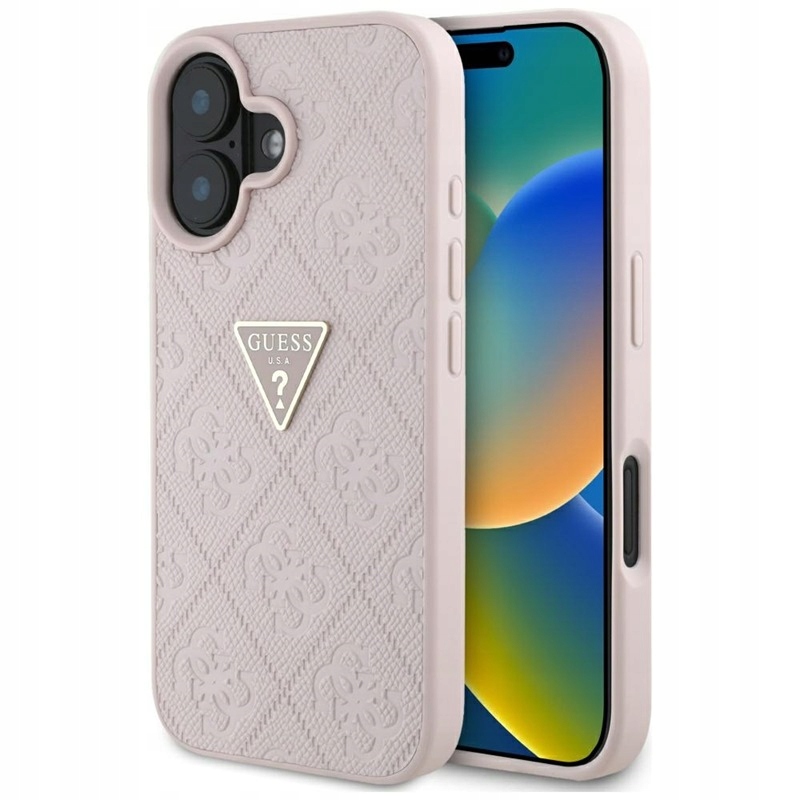 Guess Hot Stamp 4G Pattern Triangle Metal Logo Pouzdro pro iPhone 16 (růžové)